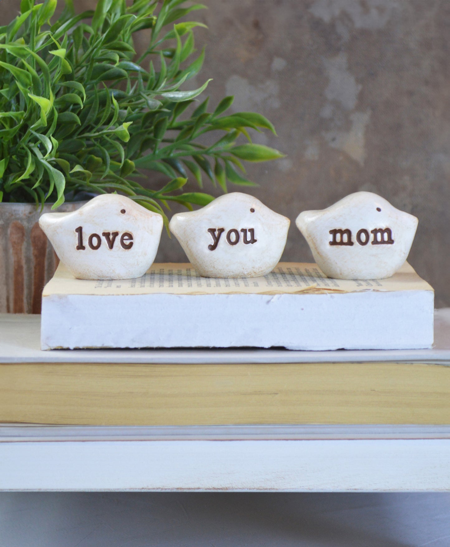 Gift for mom / 3 white love you mom birds / FREE SHIPPING