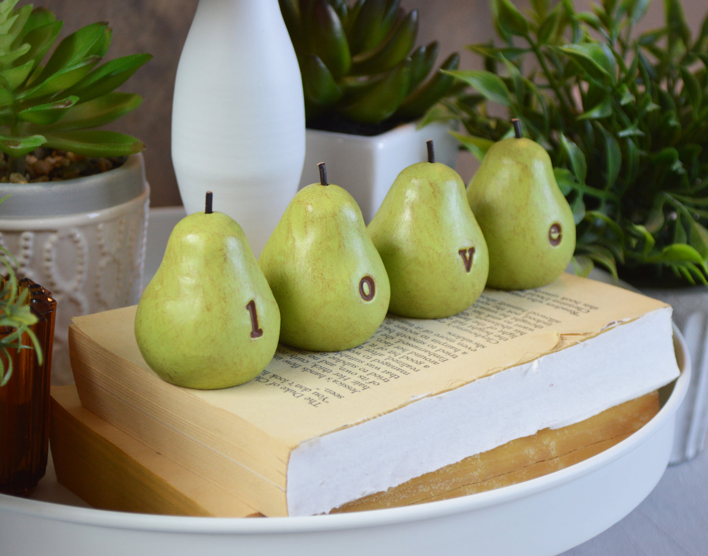 Vintage green LOVE pears / FREE SHIPPING