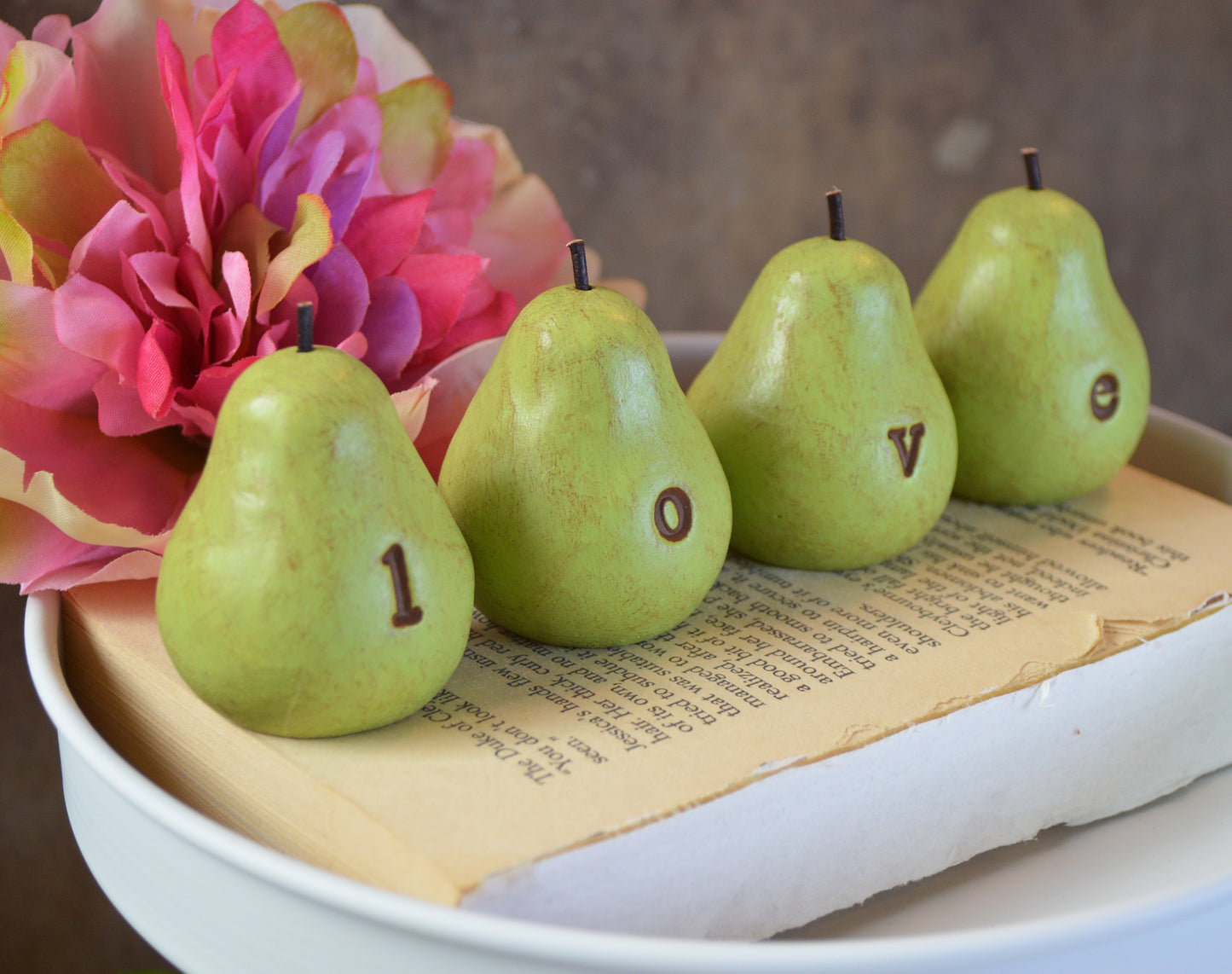 Vintage green LOVE pears / FREE SHIPPING