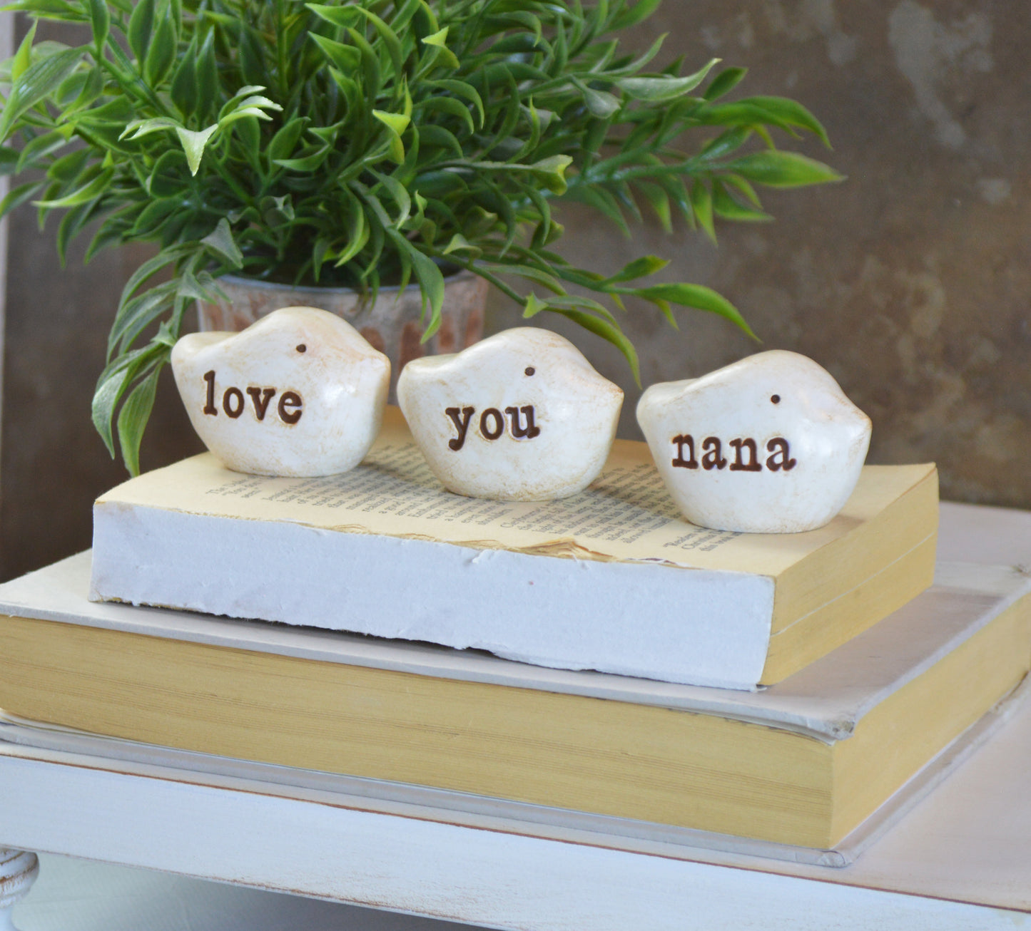 Gift for nana / 3 white love you nana birds / FREE SHIPPING