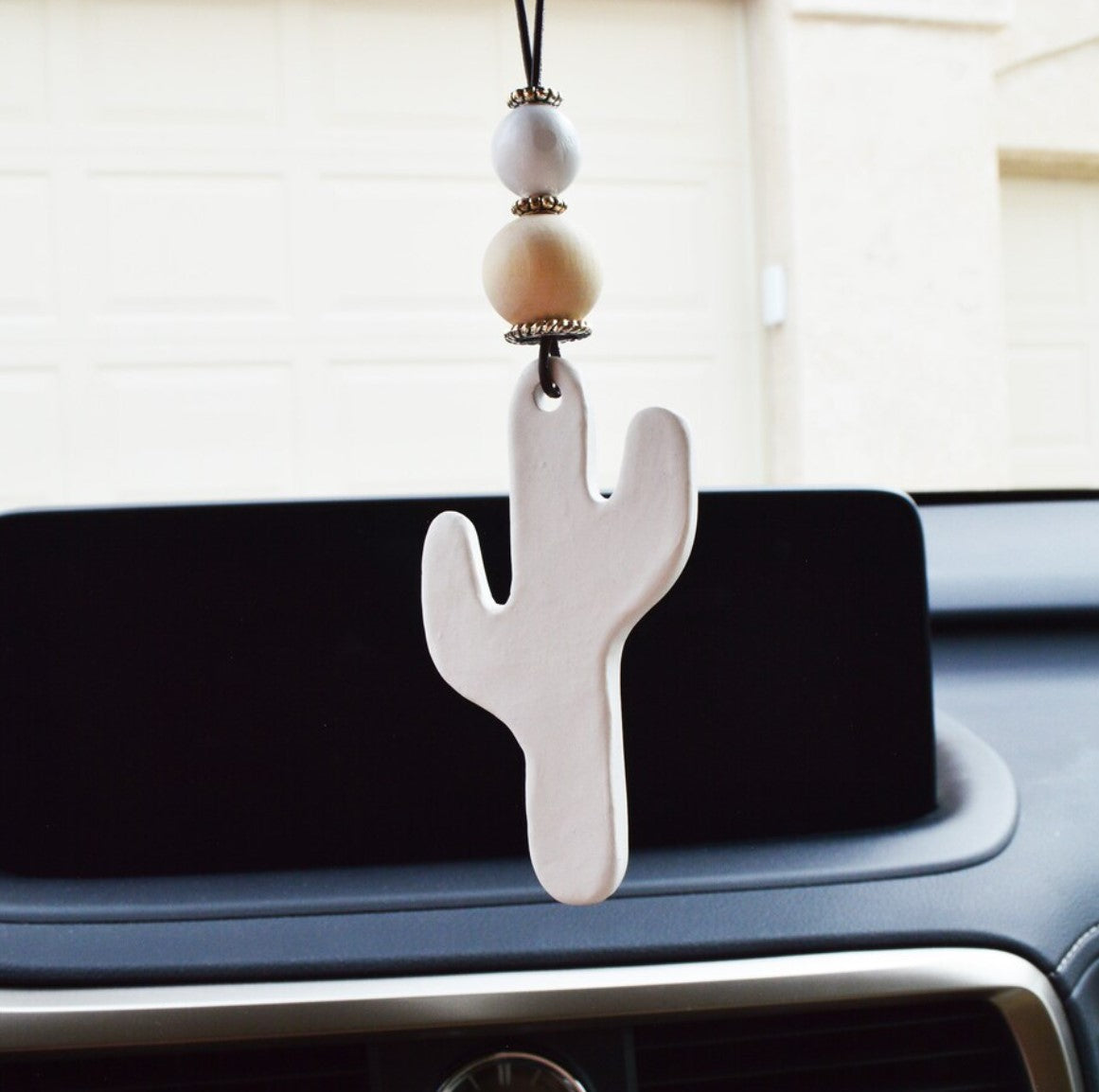 Cactus diffuser Essential oil diffuser for your ride / Car charm / Rear view mirror decor / Pure white bisque desert cactus