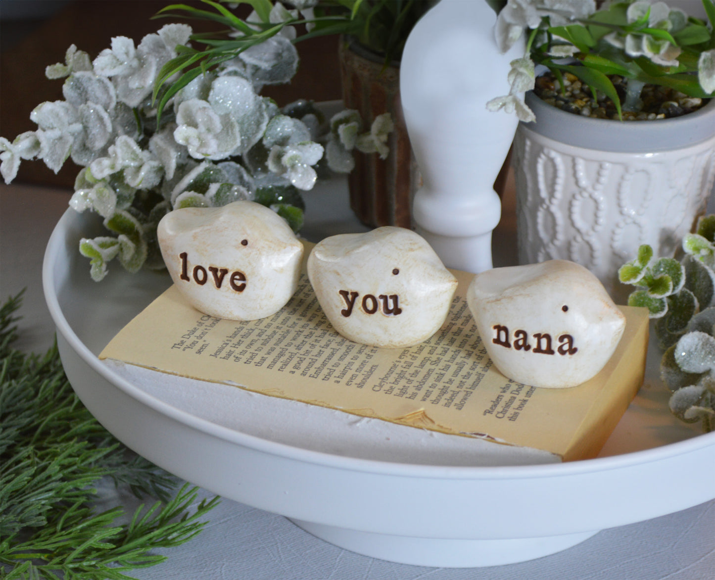 Gift for nana / 3 white love you nana birds / FREE SHIPPING