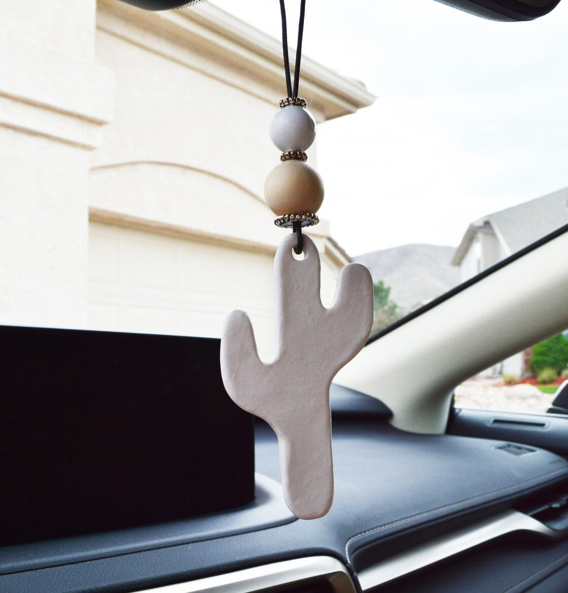 Cactus diffuser Essential oil diffuser for your ride / Car charm / Rear view mirror decor / Pure white bisque desert cactus