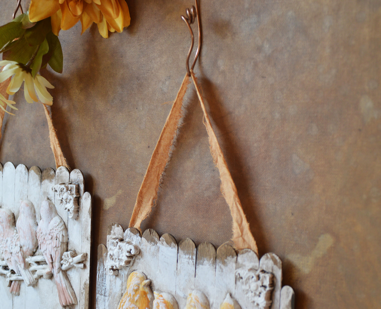 Victorian birds on a branch wall ornament