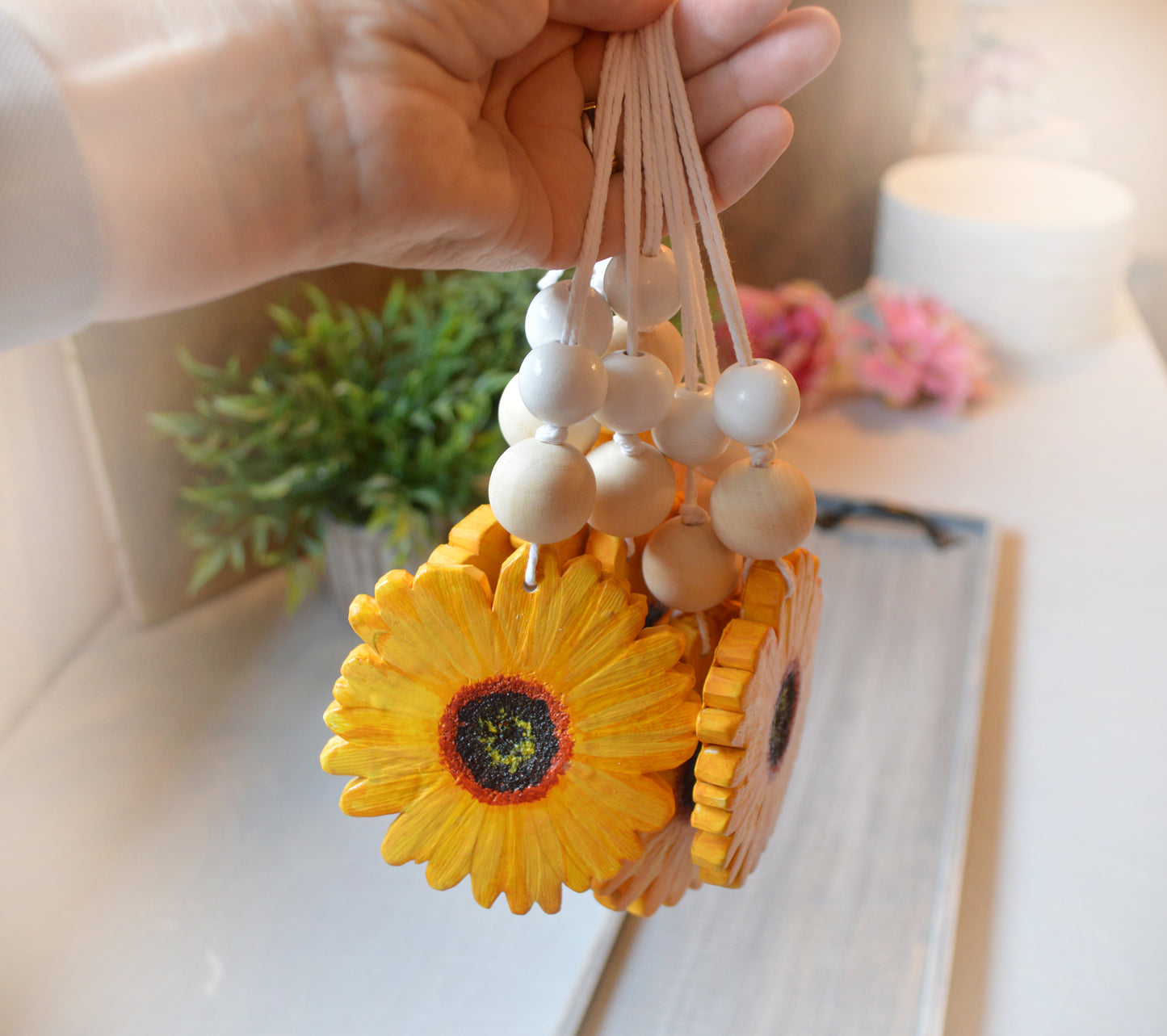 Essential oil diffuser sunflower flower car charm ornament / Make your ride smell awesome / FREE SHIPPING