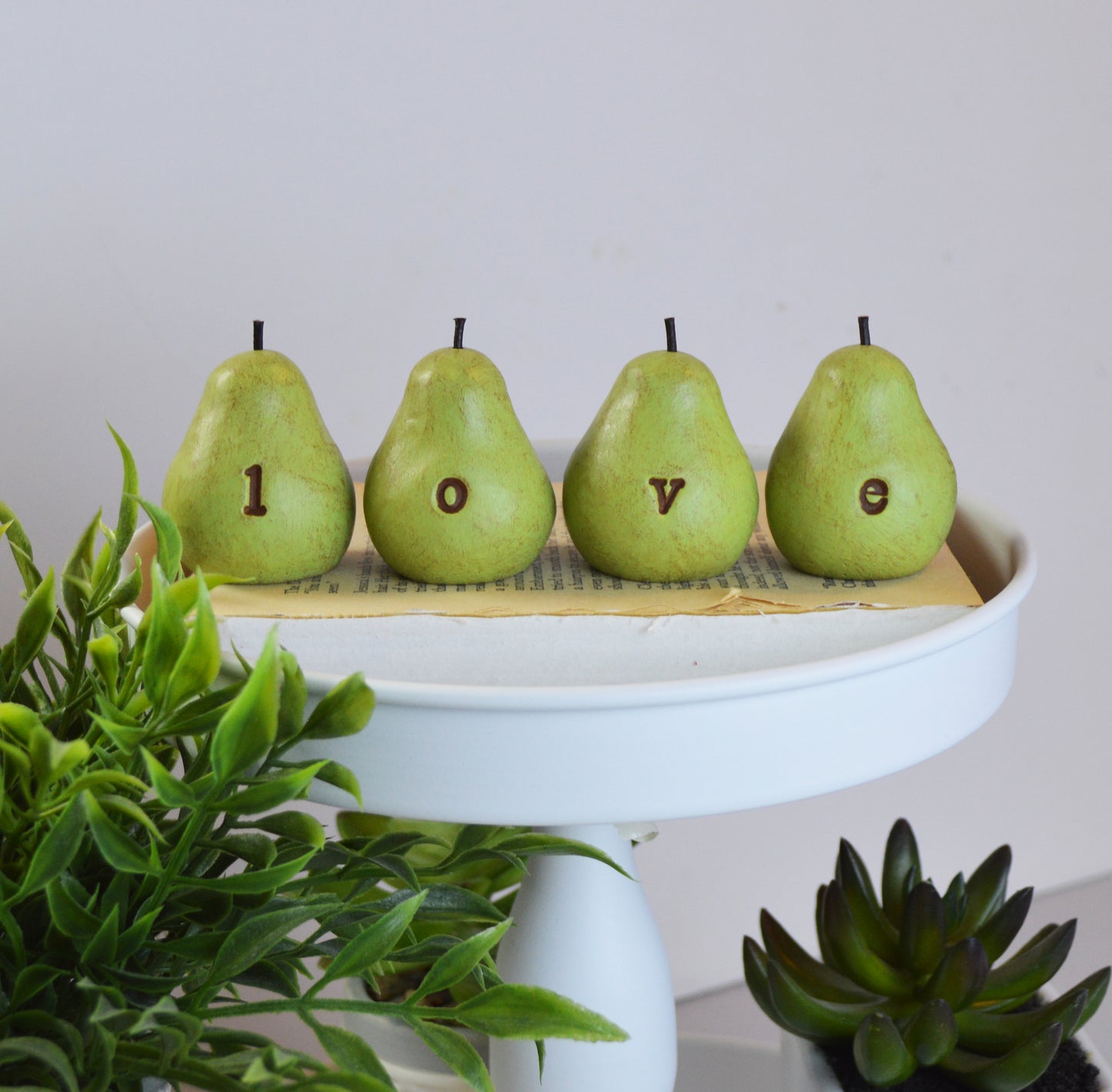 Vintage green LOVE pears / FREE SHIPPING