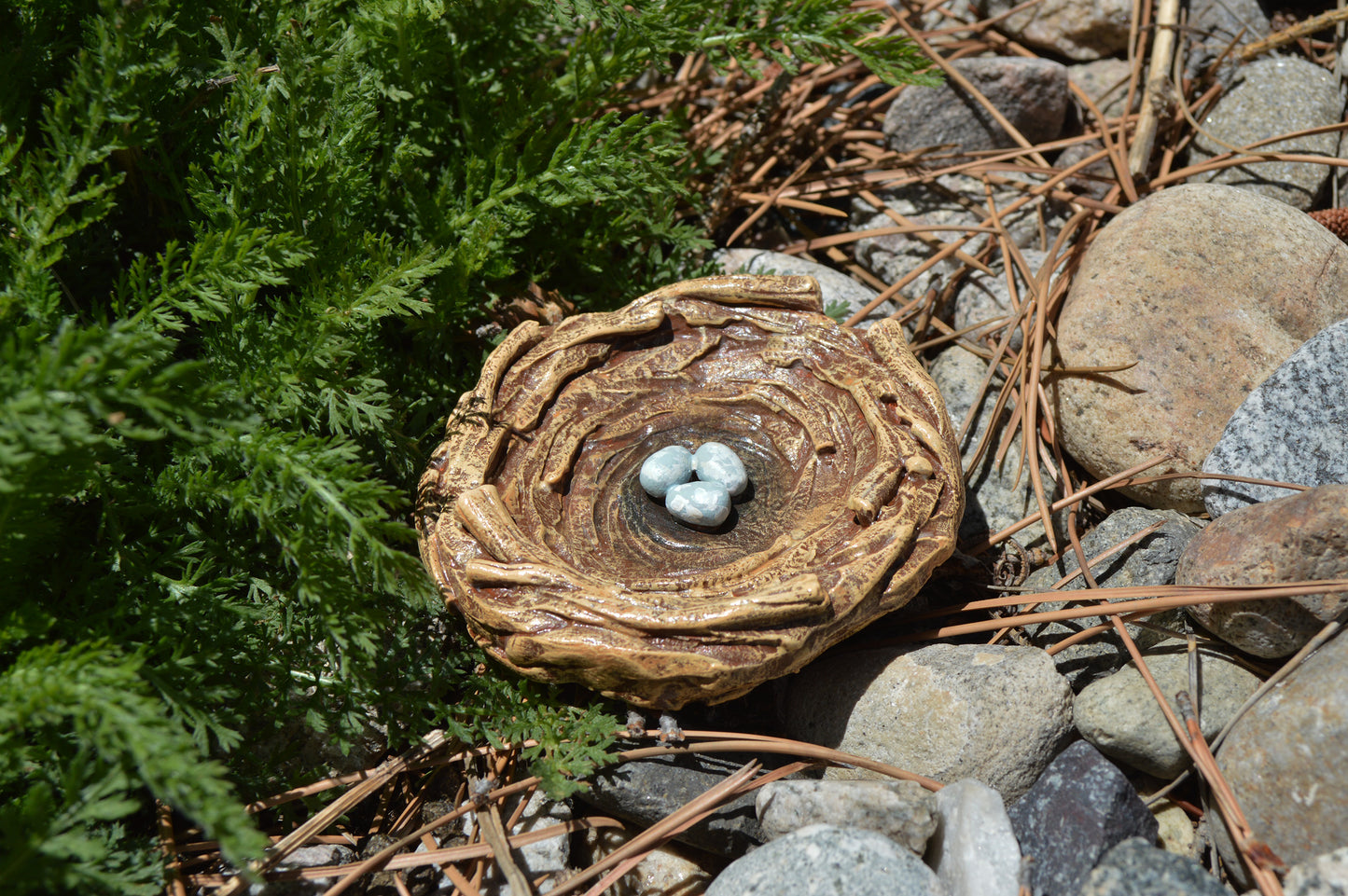 Bird nest dish, clay nest with blue eggs robin nest trinket mini dish plate bowl, unique Spring Summer gift Easter tiered tray decor