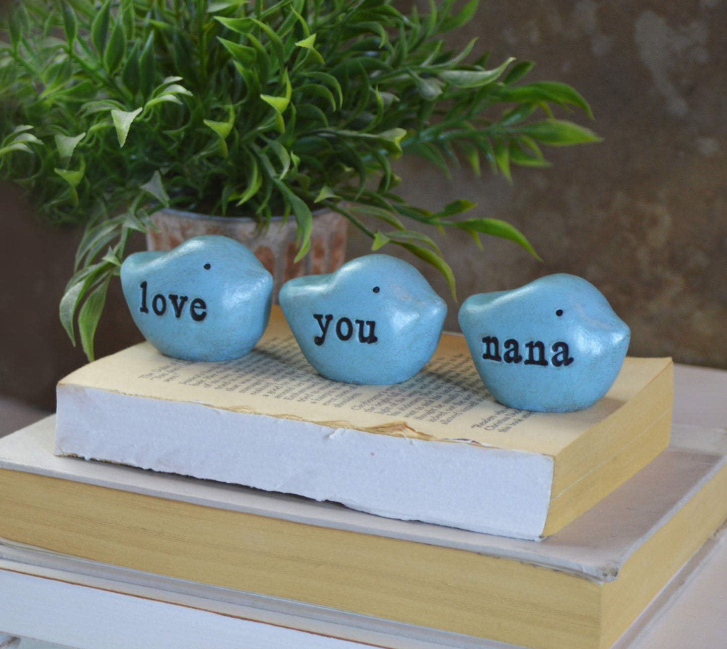 Gift for nana / 3 blue love you nana birds / FREE SHIPPING