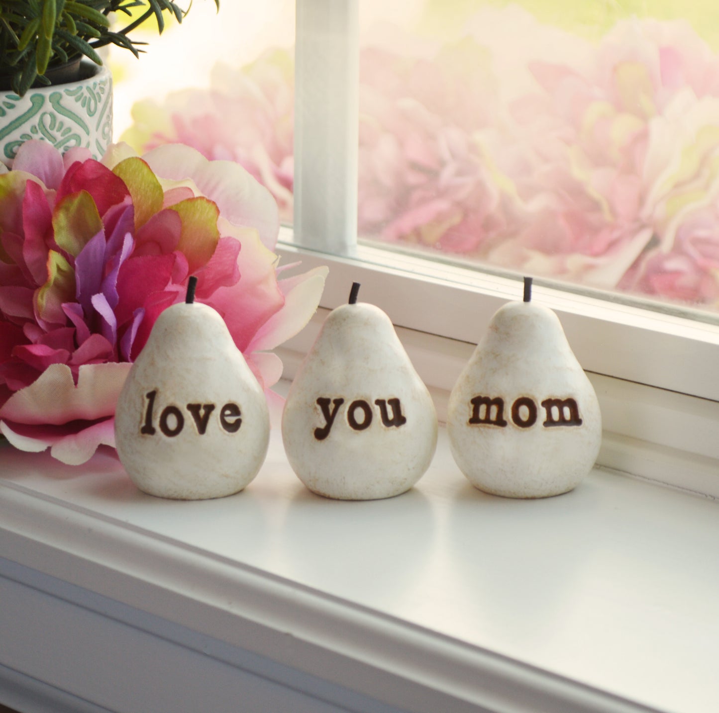 Gift for mom / Mother's Day gift for mothers / 3 white love you mom pears / FREE SHIPPING