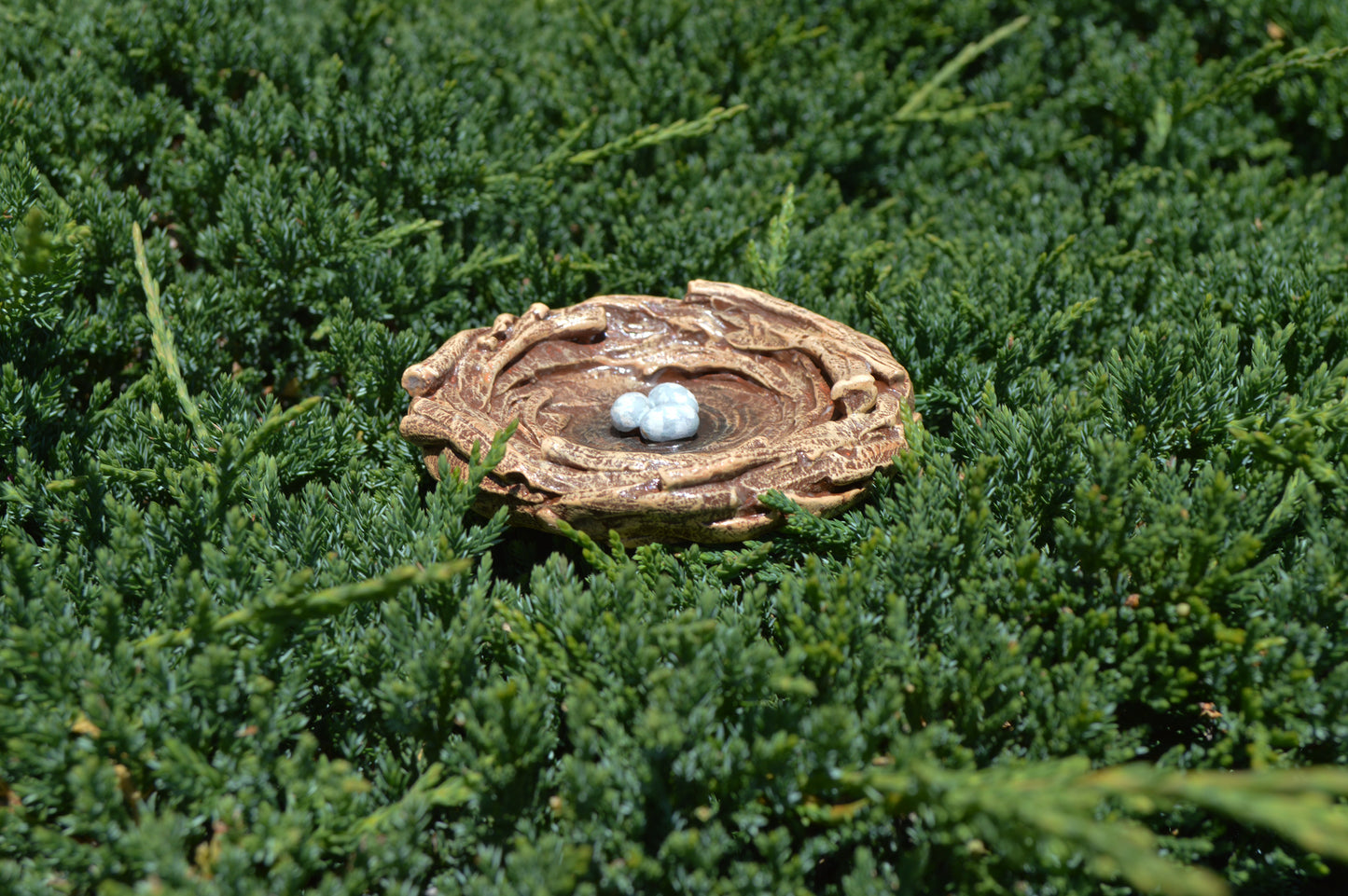 Bird nest dish, clay nest with blue eggs robin nest trinket mini dish plate bowl, unique Spring Summer gift Easter tiered tray decor