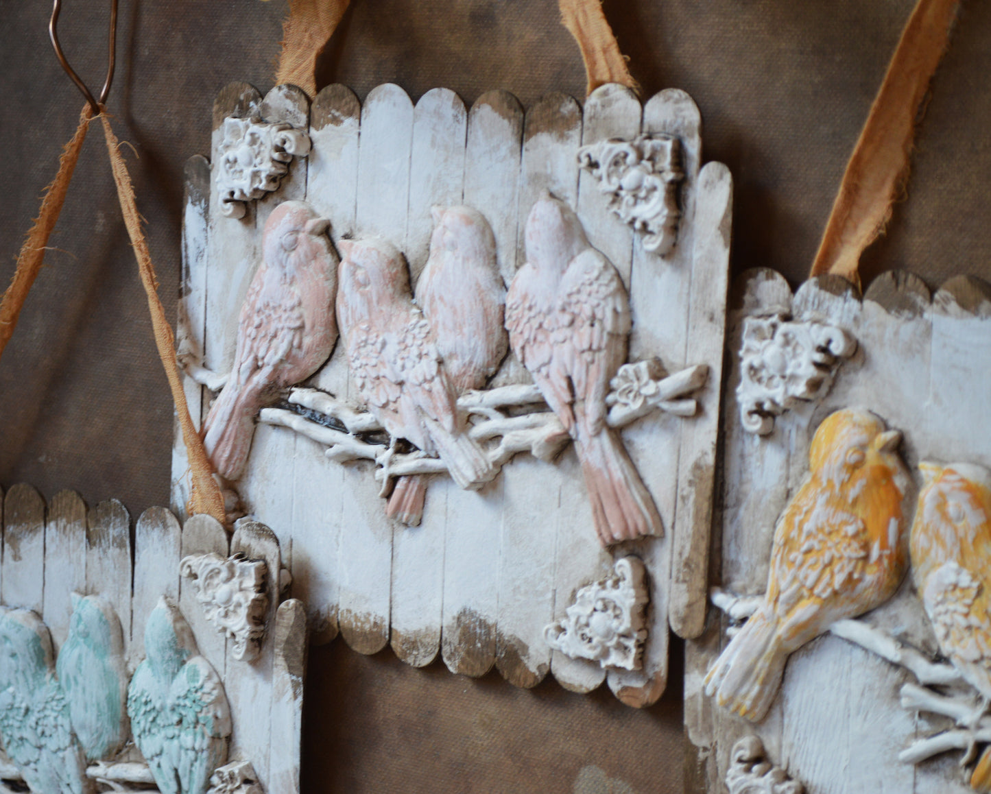 Victorian birds on a branch wall ornament