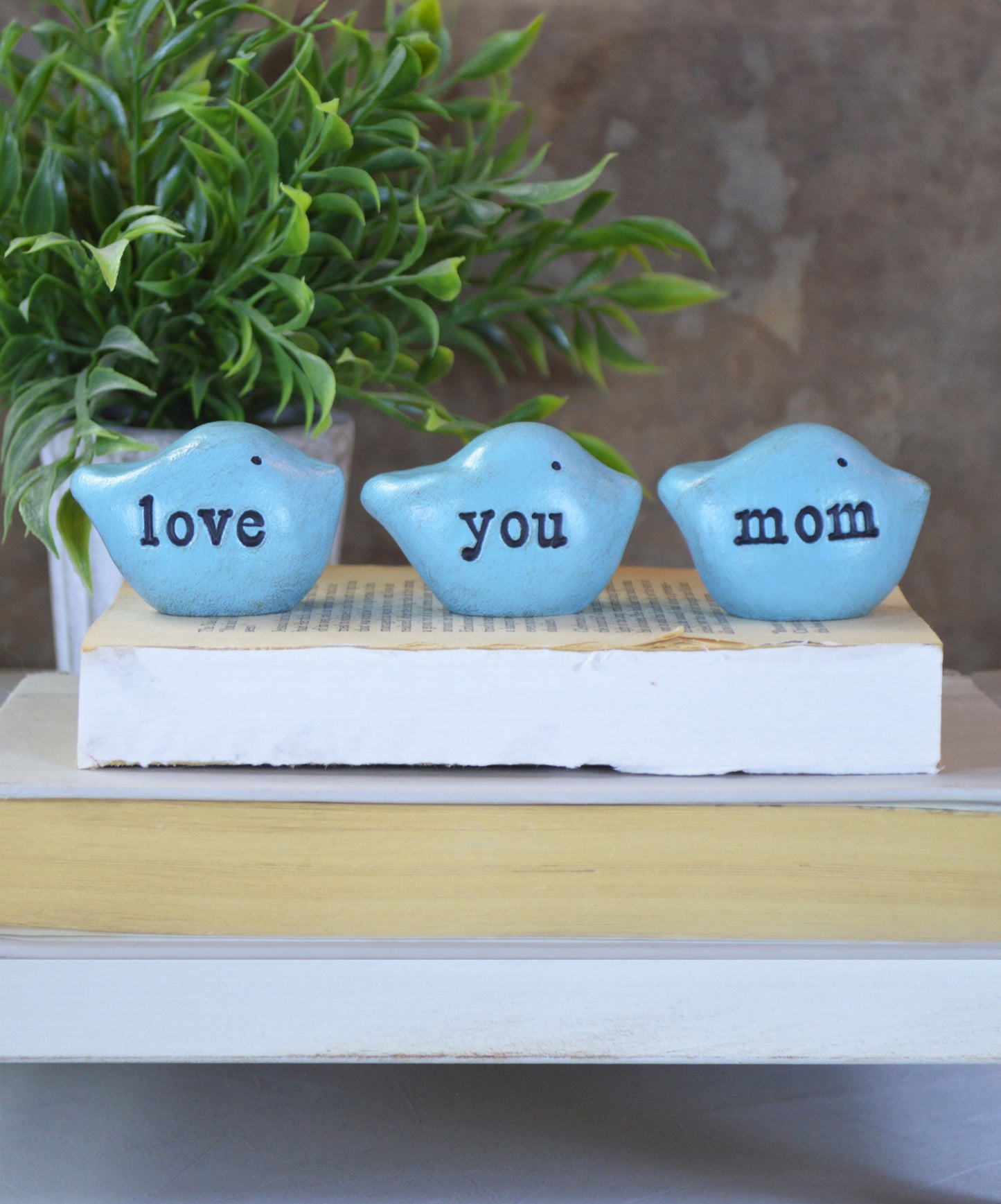 Gift for mom / 3 blue love you mom birds / FREE SHIPPING