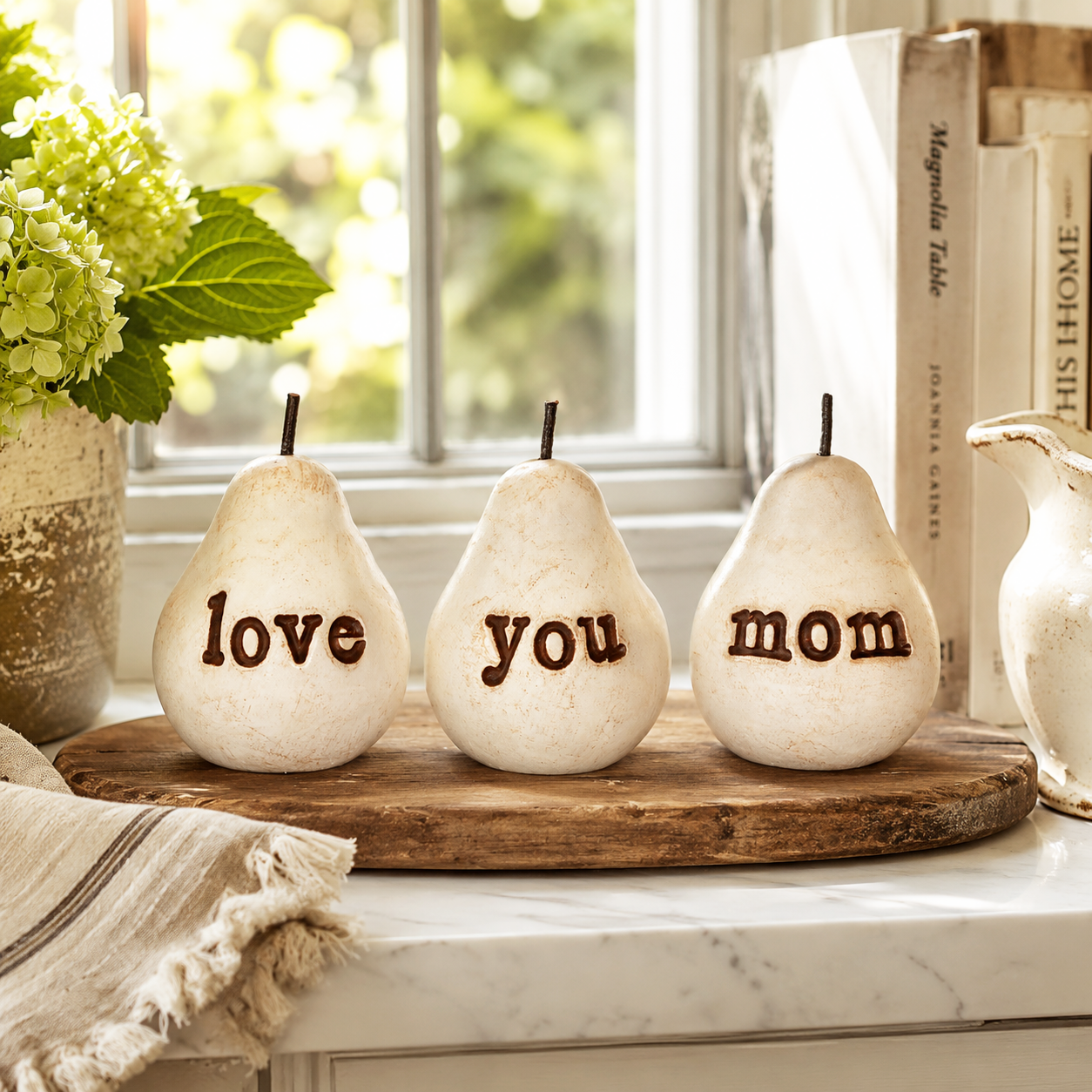 Handmade Clay "Love You Mom" Pears – Sentimental Birthday Gift for Mom