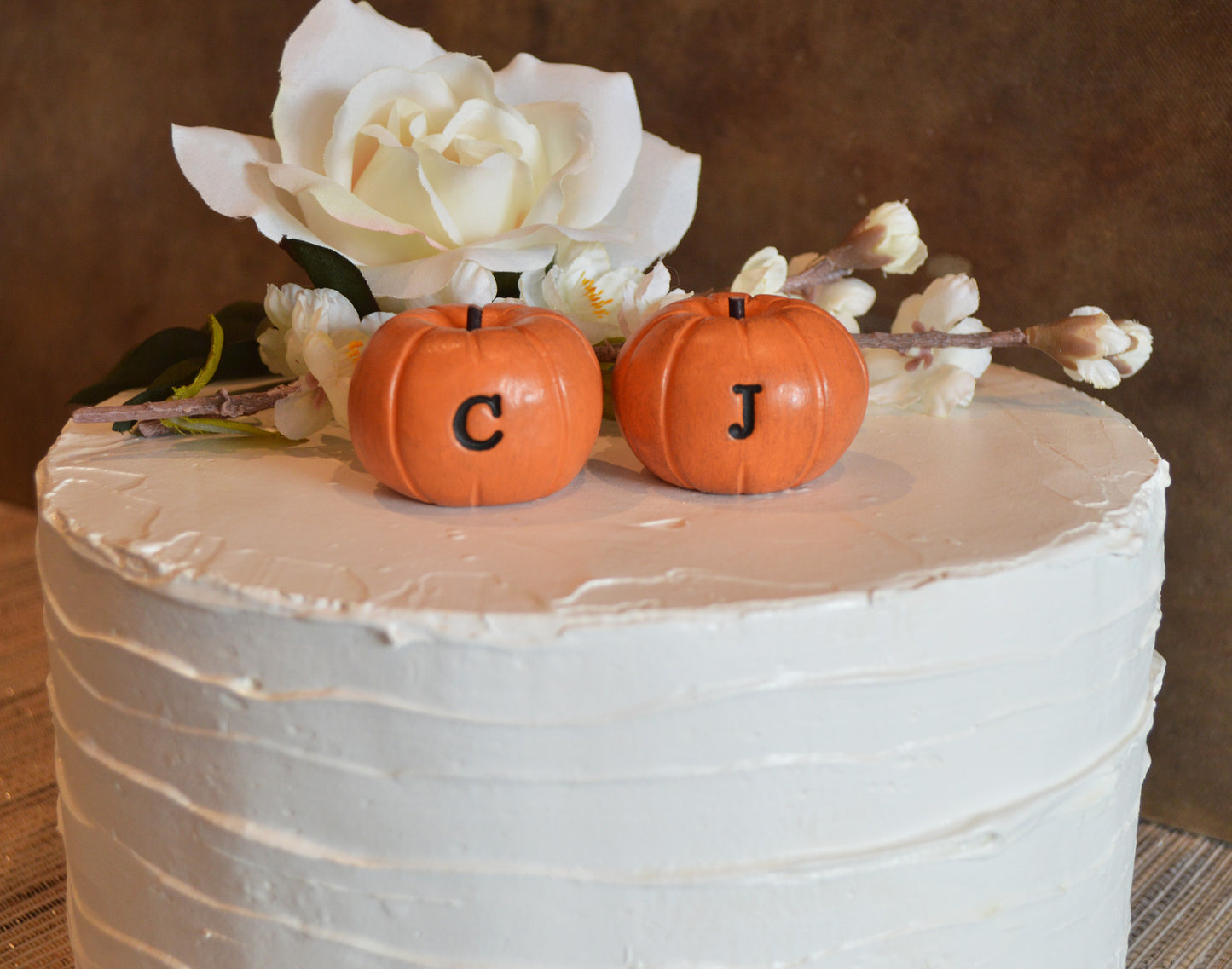 Custom personalized initials wedding cake topper orange pumpkins / FREE SHIPPING