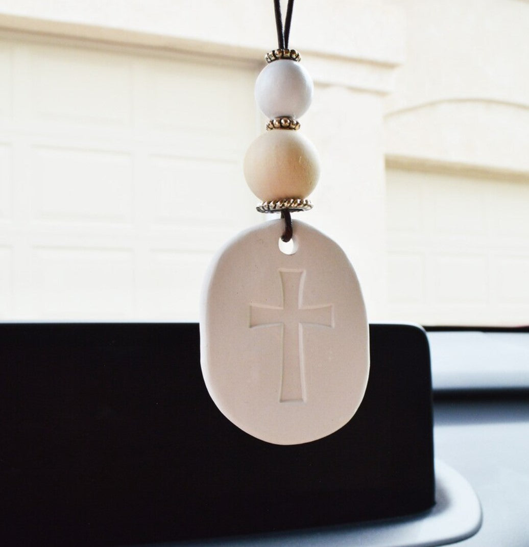 Car charm / Hippie boho Essential oil diffuser for your ride / bohemian friend gift Rear view mirror decor / ~~ cross ~~