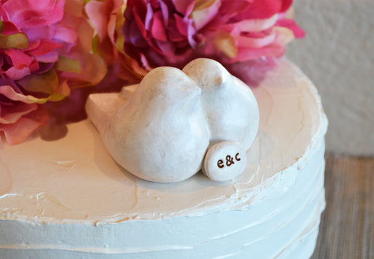 Birds wedding cake topper custom initials classic simple lovebirds cuddling snuggling wedding cake topper doves / wedding anniversary gift