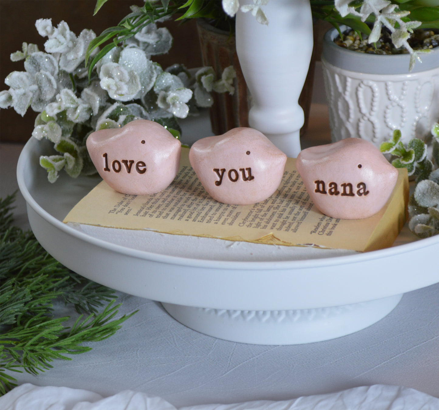 Gift for grandma / 3 pink love you nana birds / FREE SHIPPING