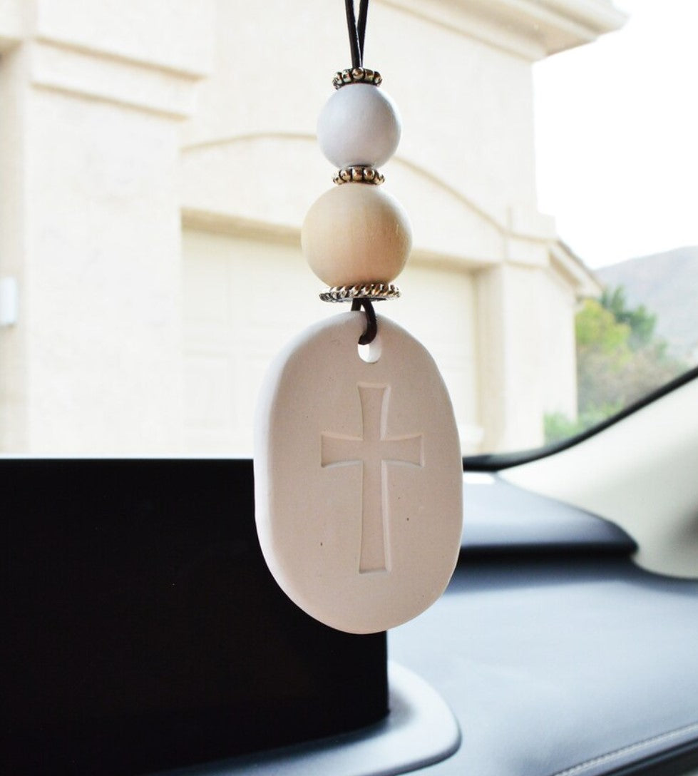 Car charm / Hippie boho Essential oil diffuser for your ride / bohemian friend gift Rear view mirror decor / ~~ cross ~~