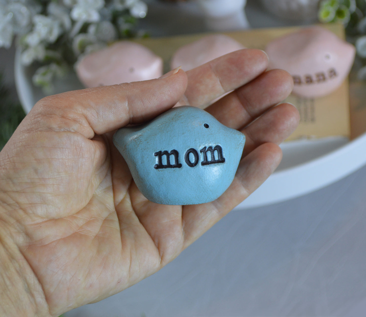 Gift for mom / 3 blue love you mom birds / FREE SHIPPING