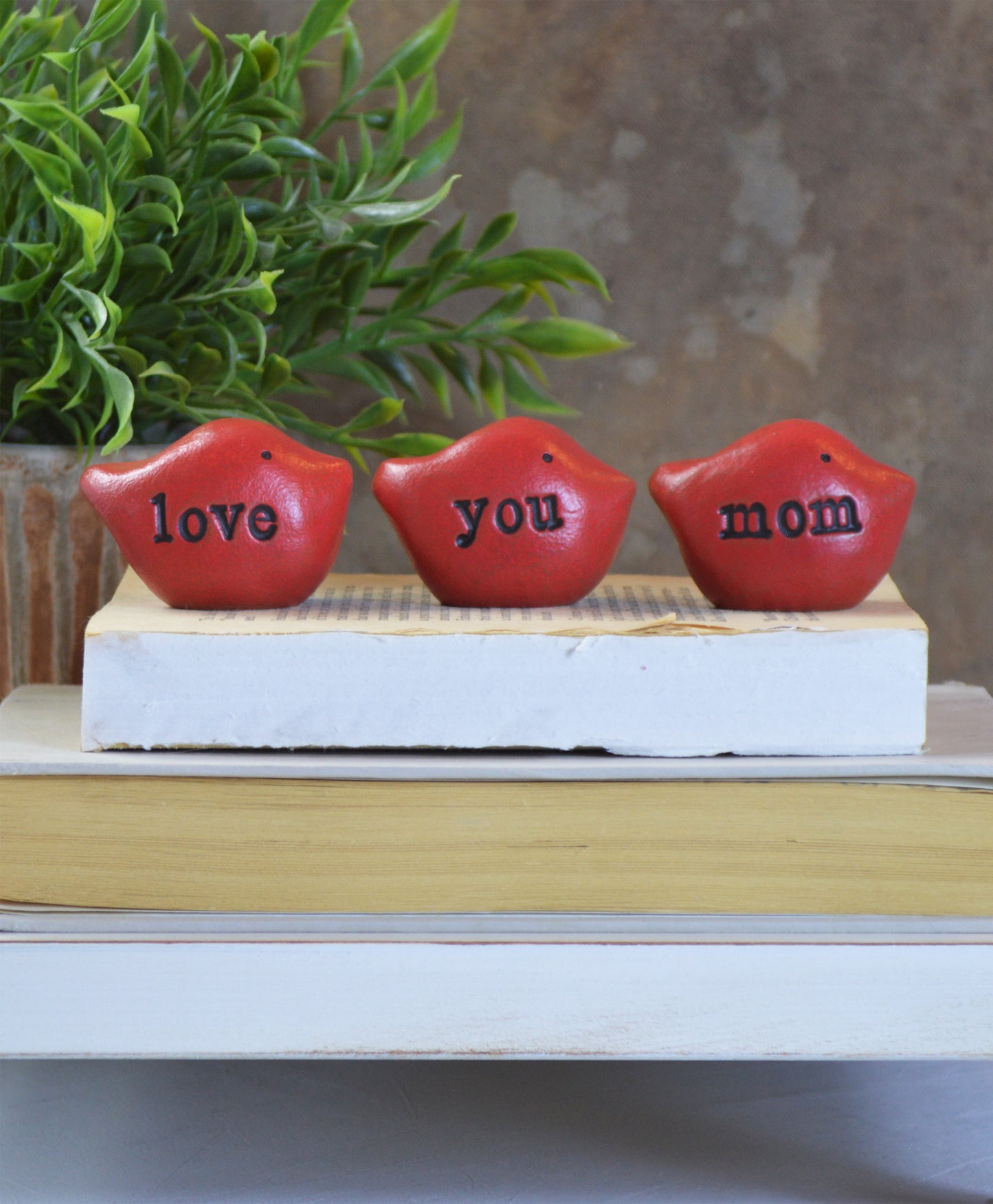 Gift for mom / 3 red love you mom birds / FREE SHIPPING