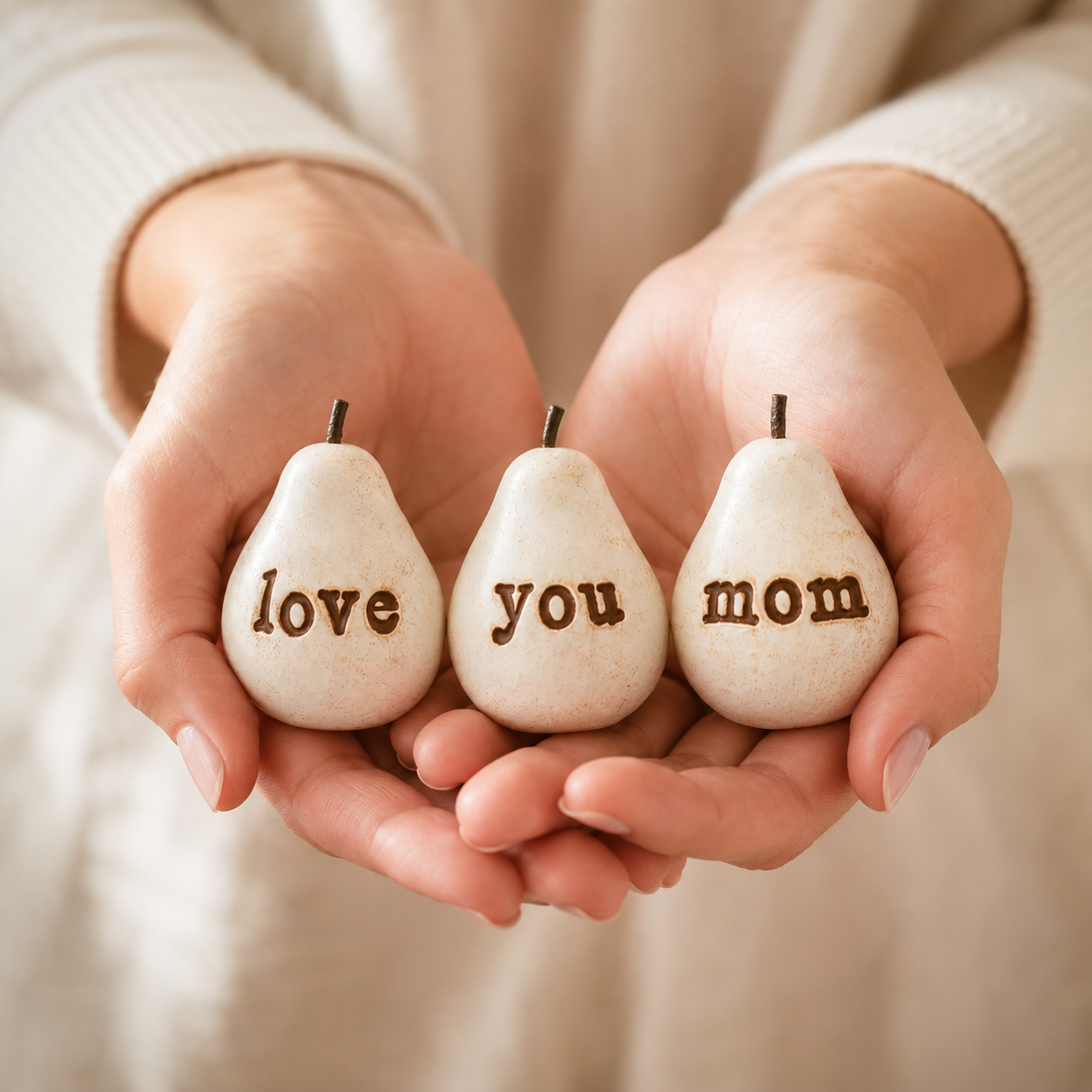 Handmade Clay "Love You Mom" Pears – Sentimental Birthday Gift for Mom