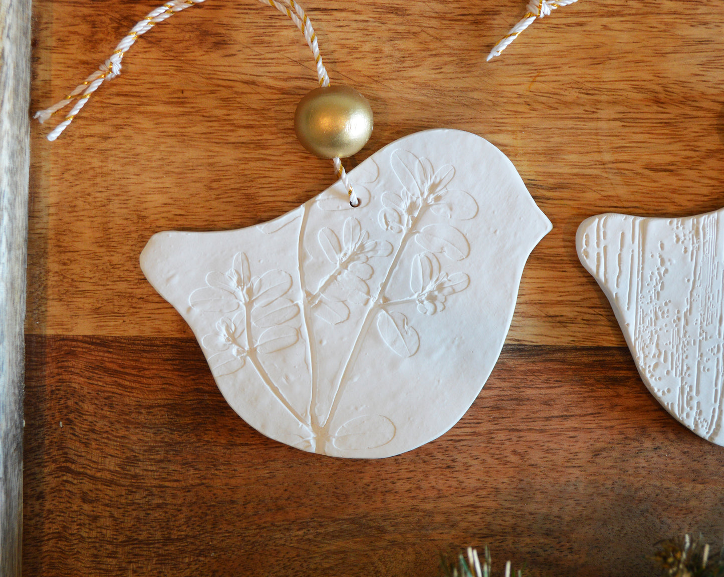 3 pure white bird shaped ornaments