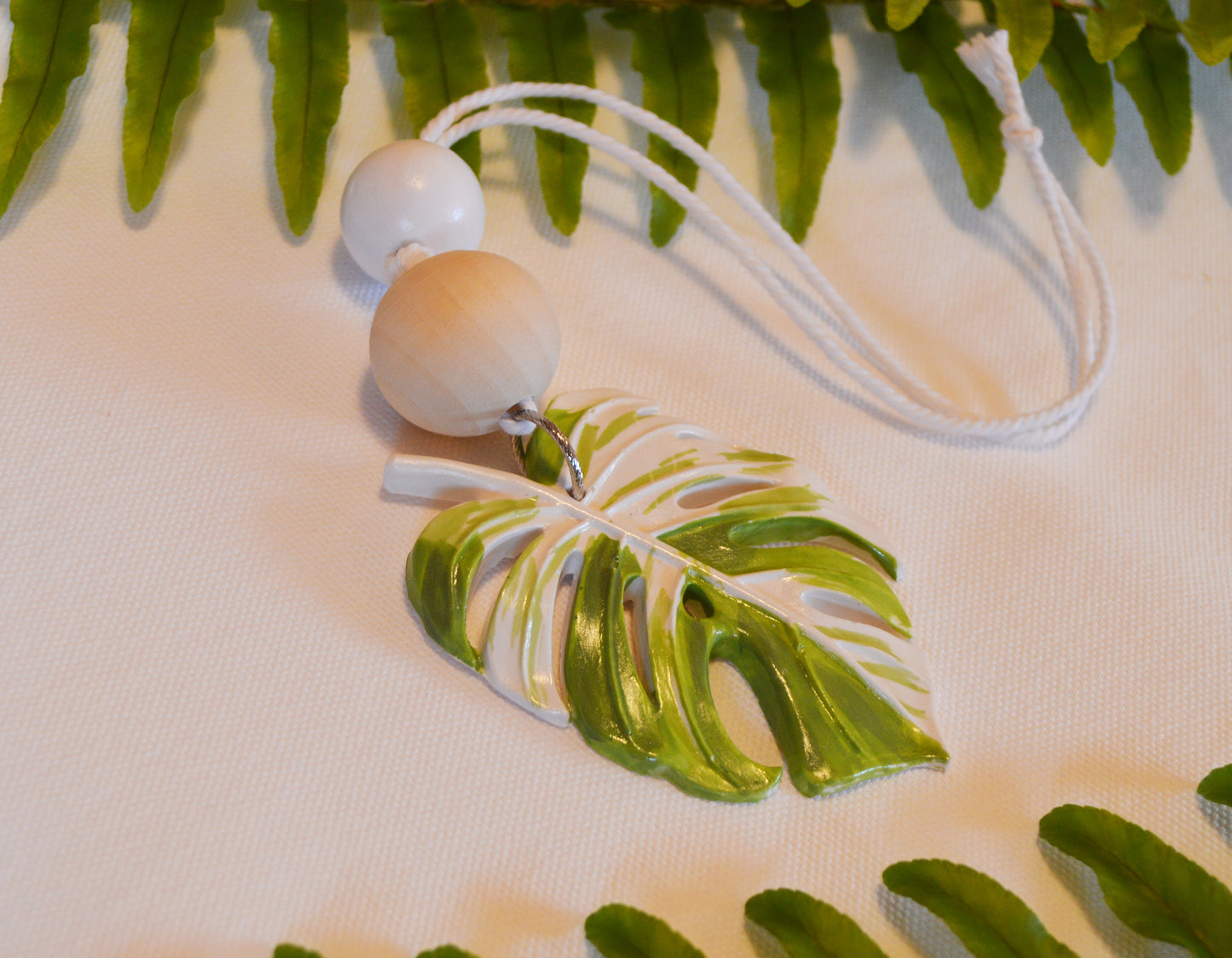 Car charm / Essential oil diffuser for your ride / Rear view mirror decor / Albo Monstera leaf