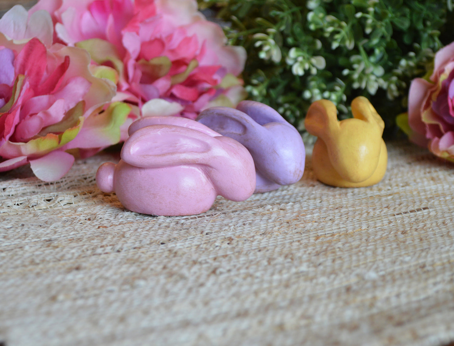 Easter bunnies / 3 pastel Easter Pascua decorations, dinner table decor for Spring Holiday / cute small handmade Easter gift hostess gifts