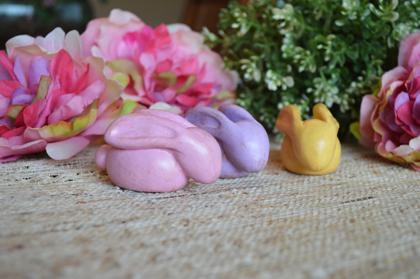 Easter bunnies / 3 pastel Easter Pascua decorations, dinner table decor for Spring Holiday / cute small handmade Easter gift hostess gifts