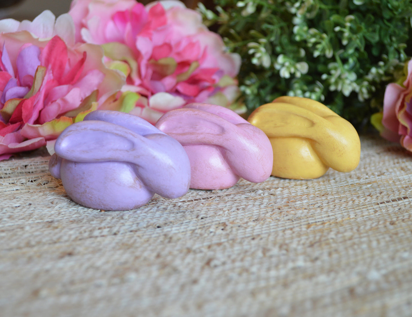 Easter bunnies / 3 pastel Easter Pascua decorations, dinner table decor for Spring Holiday / cute small handmade Easter gift hostess gifts