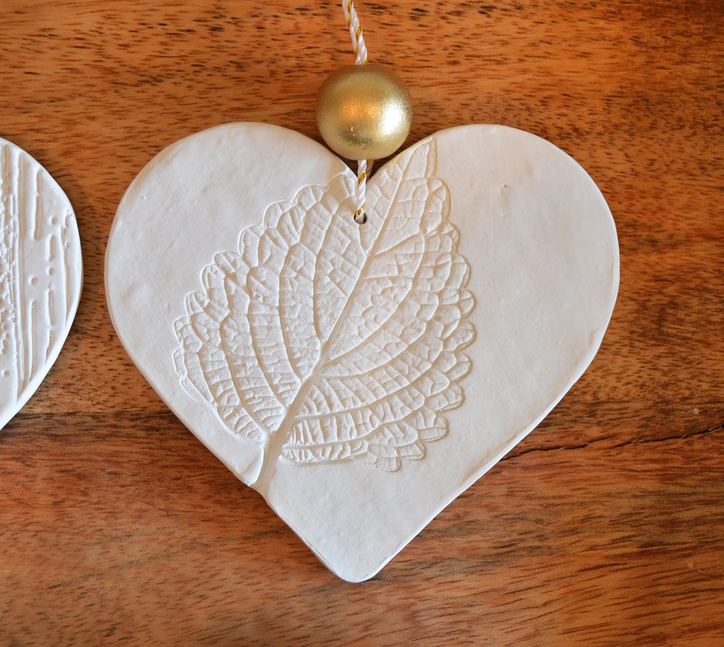 3 pure white heart shaped ornaments