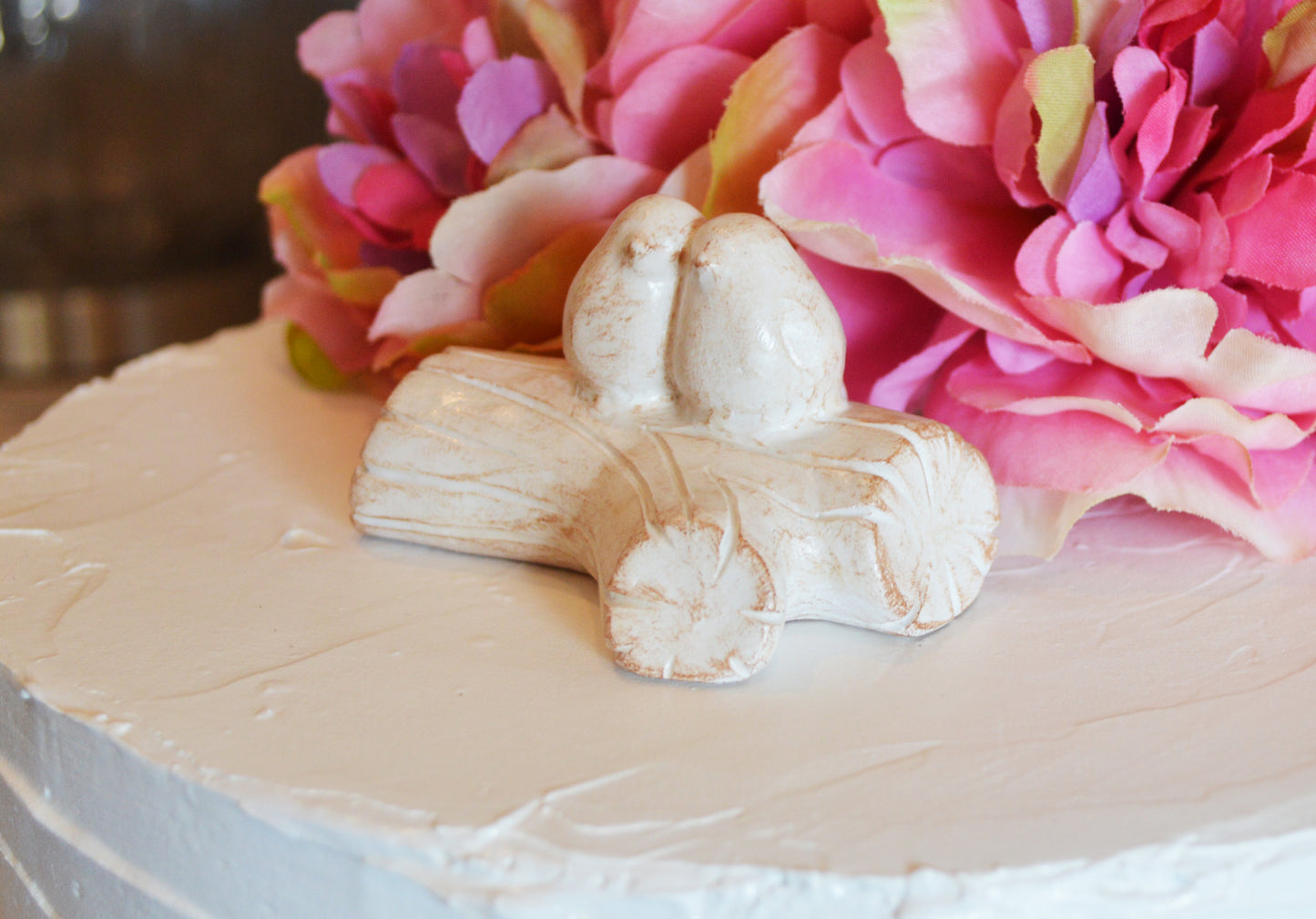 lovebirds cuddling snuggling on a branch wedding cake topper doves / bride groom