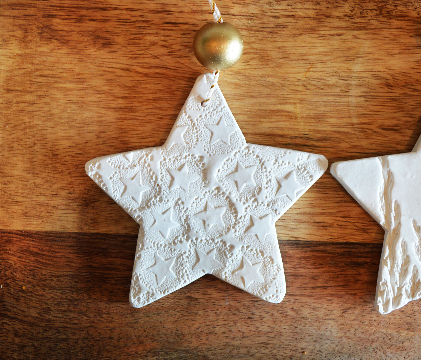 3 pure white star shaped ornaments