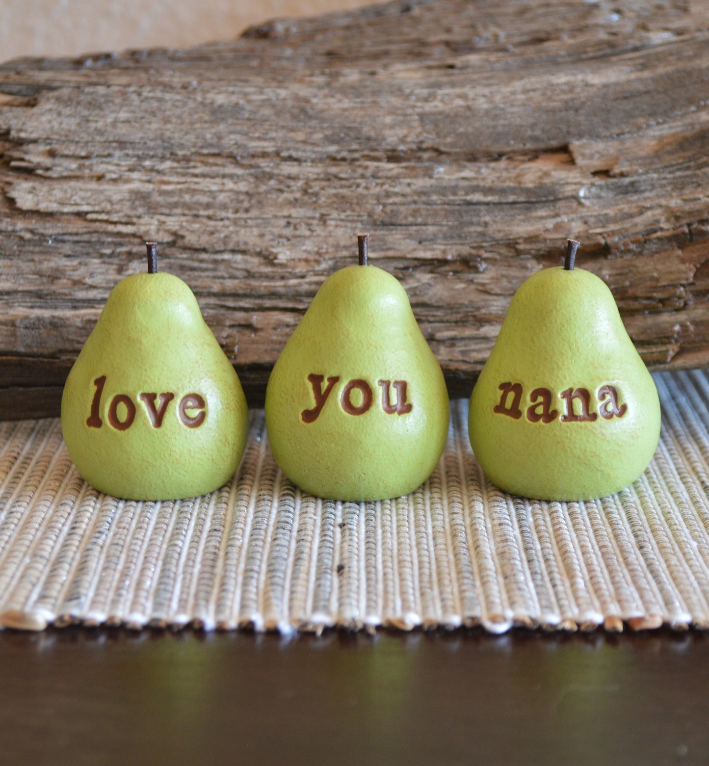 3 rustic green love you nana pears / FREE SHIPPING