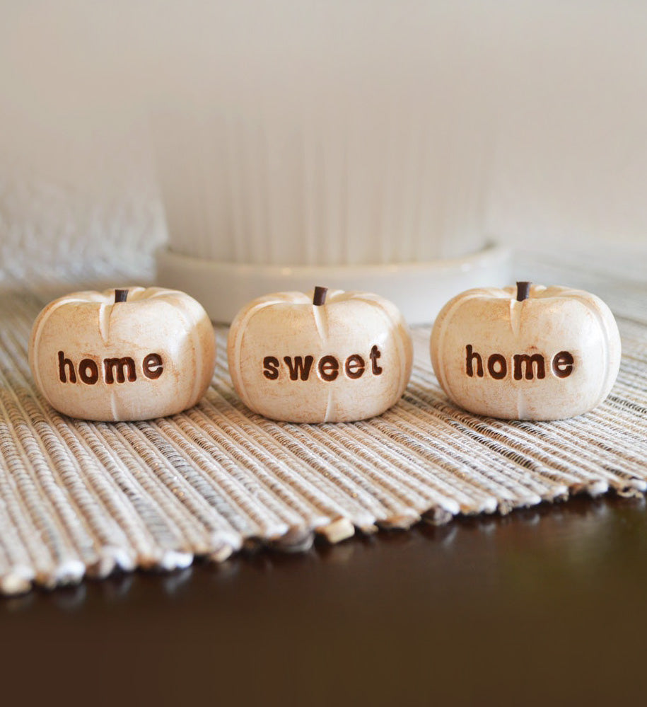 3 rustic white home sweet home pumpkins / FREE SHIPPING