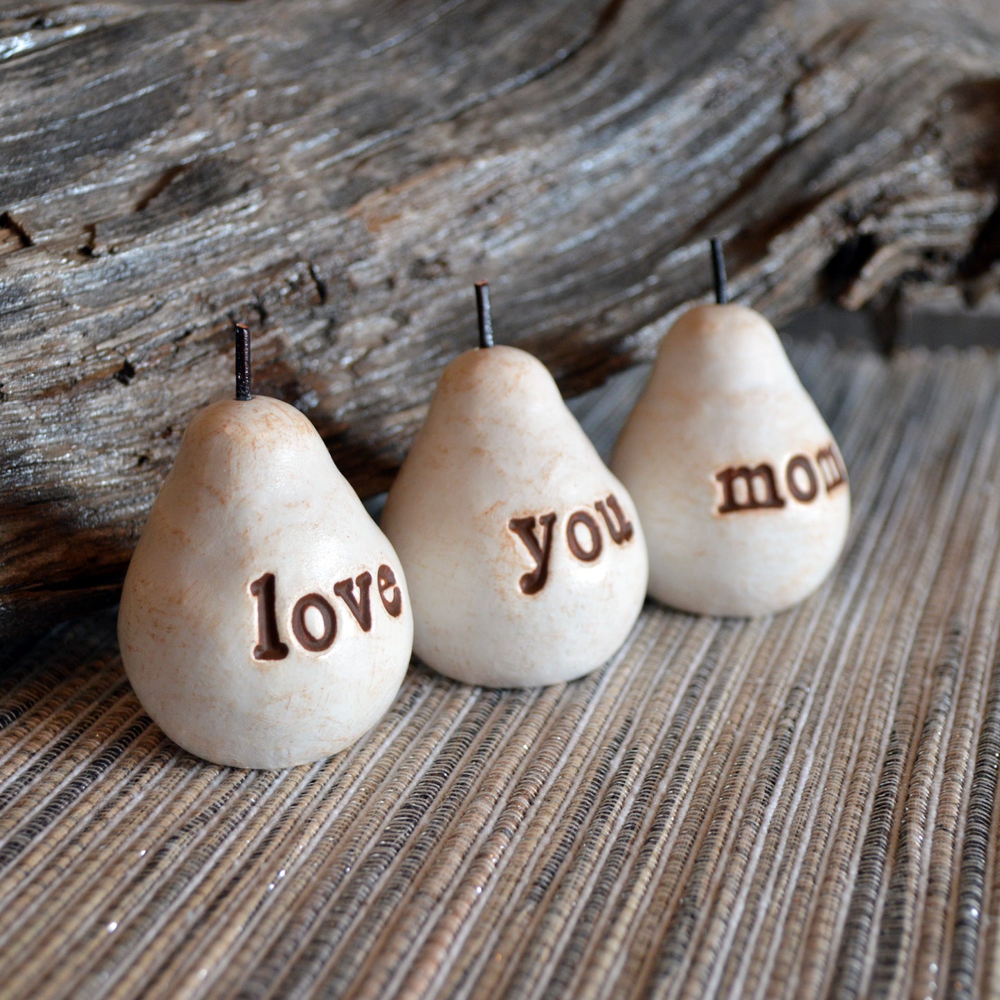 Gift for mom / Mother's Day gift for mothers / 3 white love you mom pears / FREE SHIPPING