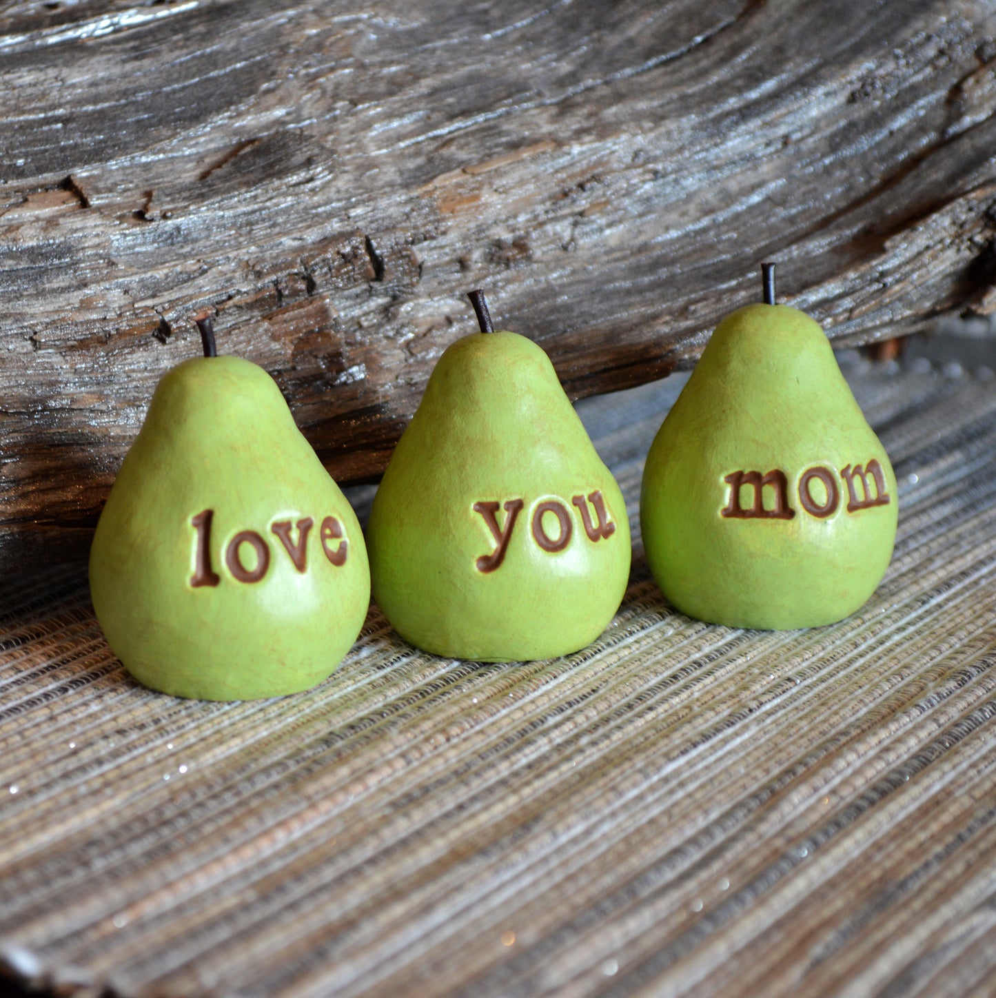 Gift for mom / Mother's Day gift for mothers / 3 green love you mom pears /FREE SHIPPING