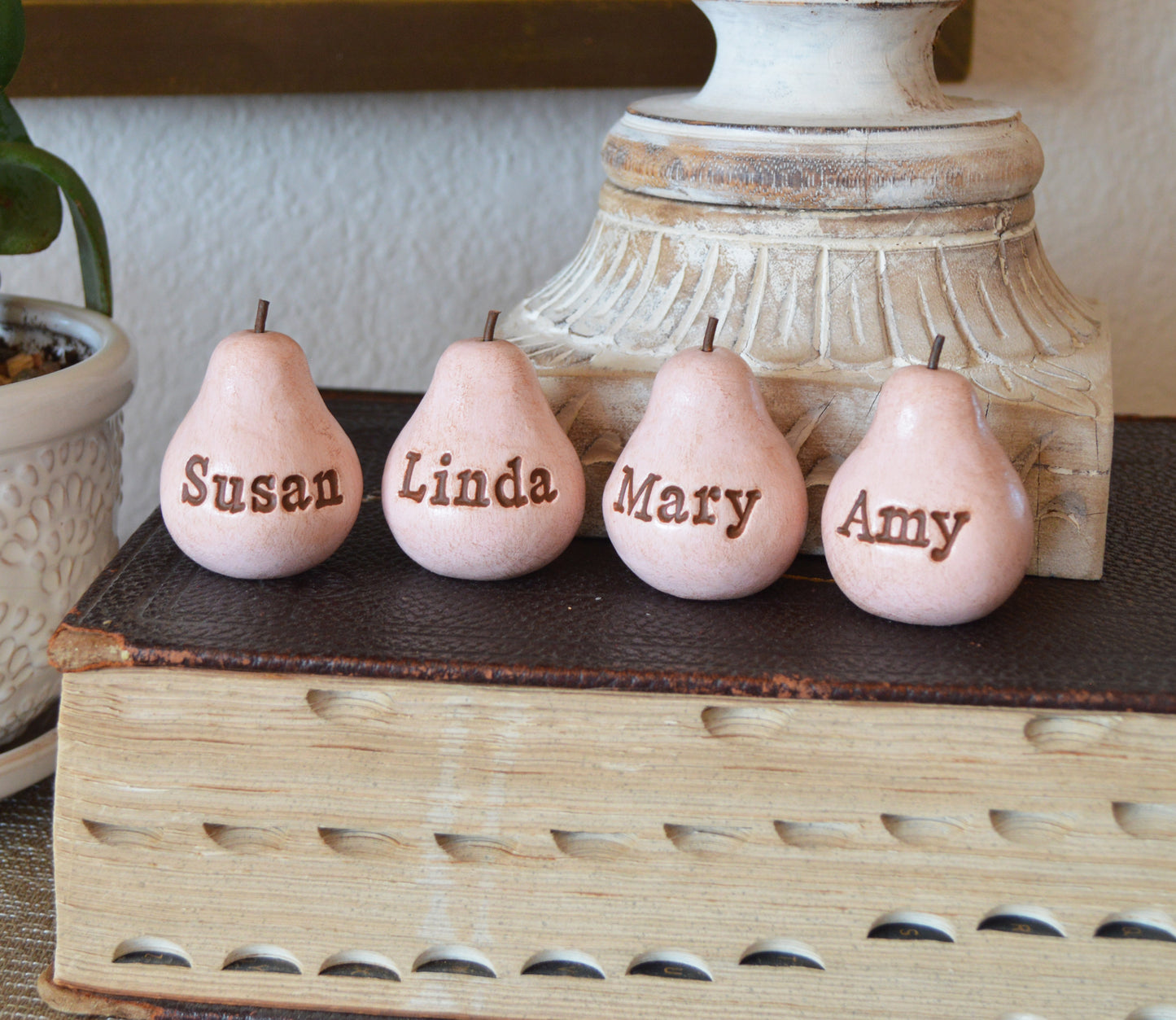 Custom worded vintage pink pears / Any words you want / FREE SHIPPING