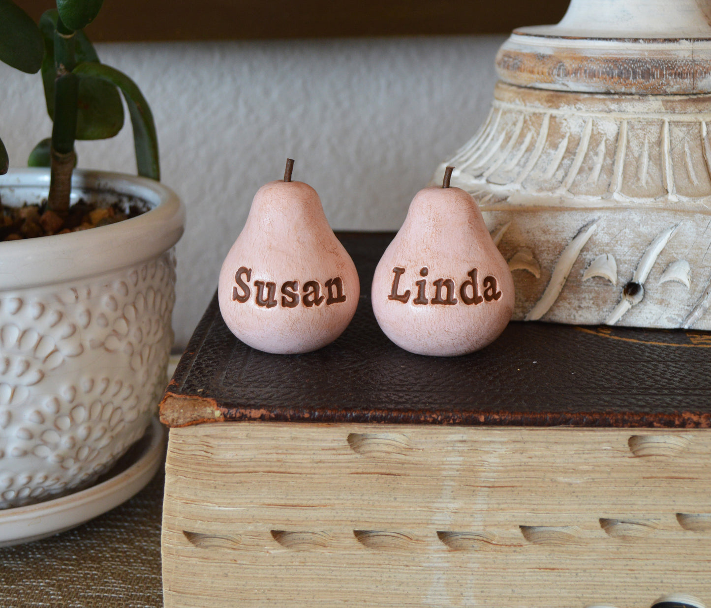 Custom worded vintage pink pears / Any words you want / FREE SHIPPING