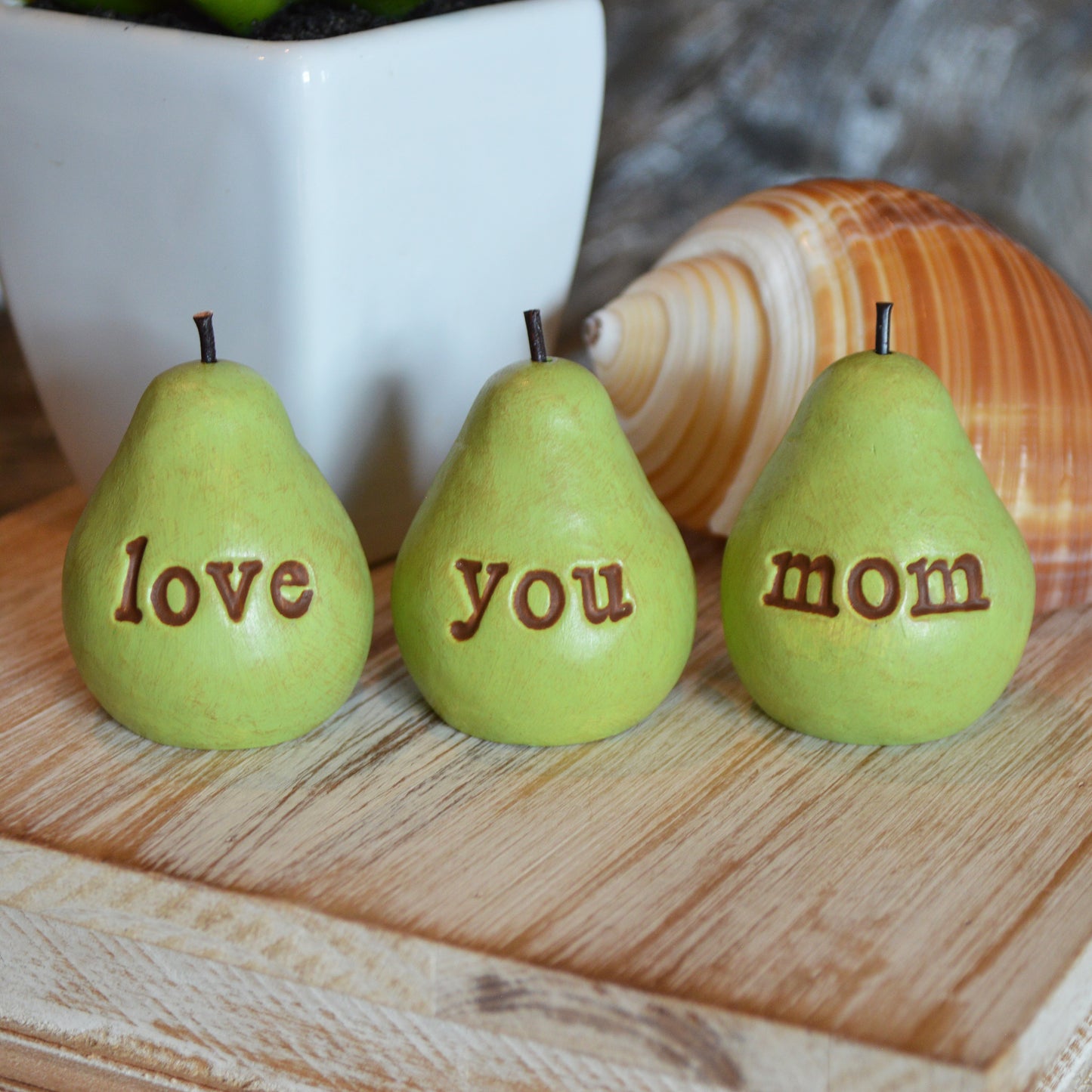 Gift for mom / Mother's Day gift for mothers / 3 green love you mom pears /FREE SHIPPING