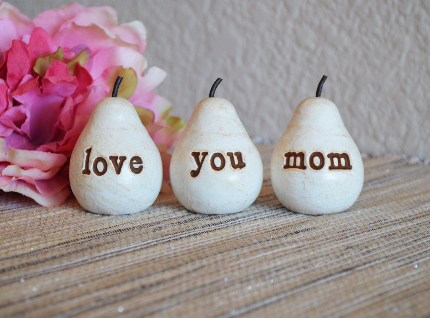 Gift for mom / Mother's Day gift for mothers / 3 white love you mom pears / FREE SHIPPING