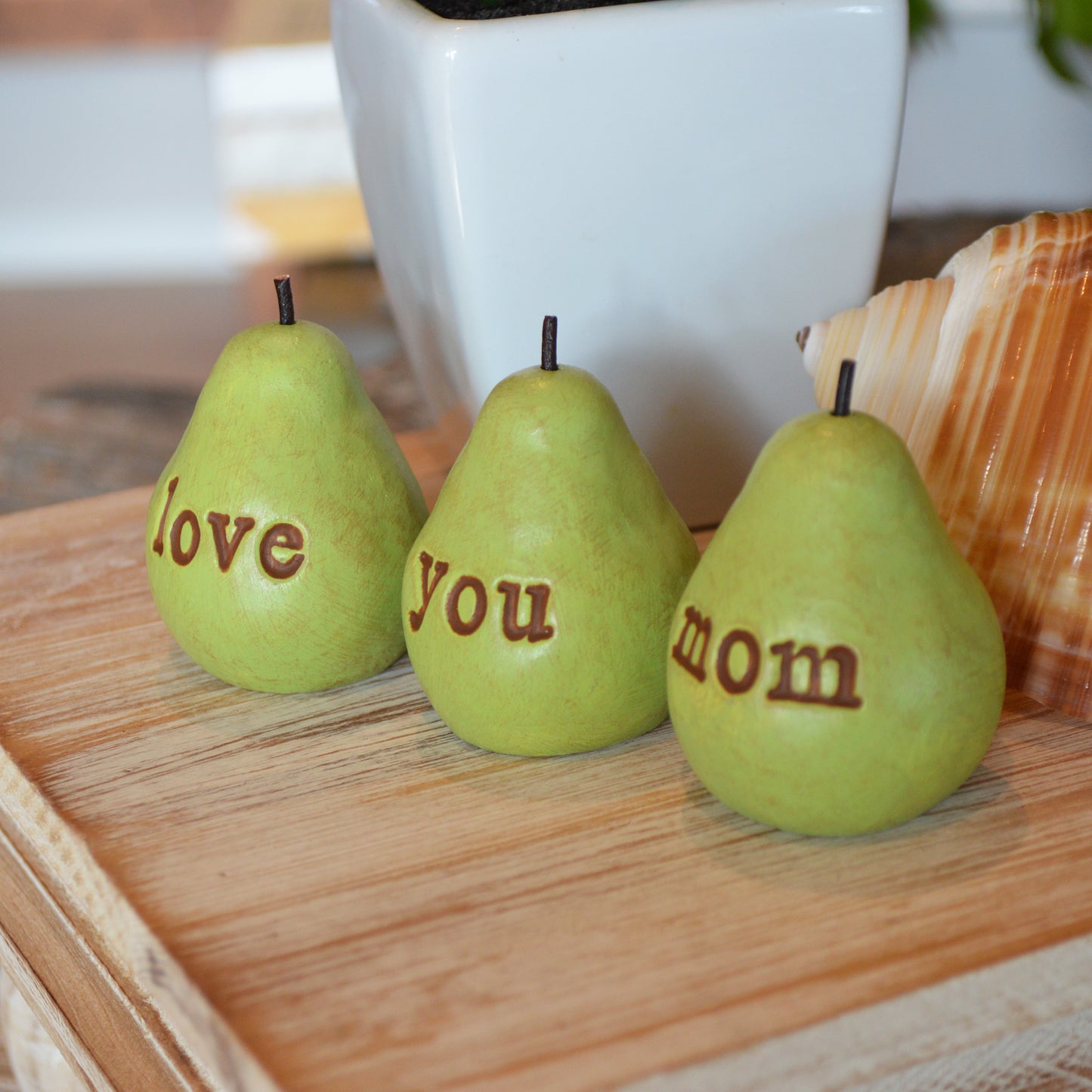 Gift for mom / Mother's Day gift for mothers / 3 green love you mom pears /FREE SHIPPING