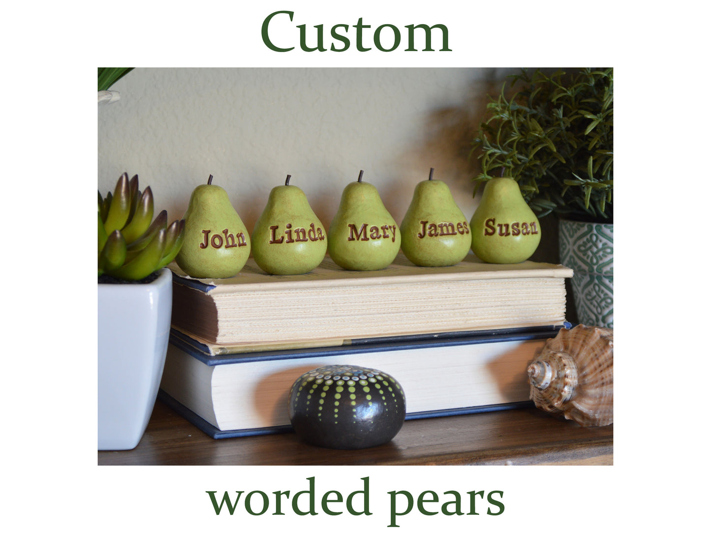 Custom words vintage green pears / Any words you want / Bespoke text gift / FREE SHIPPING