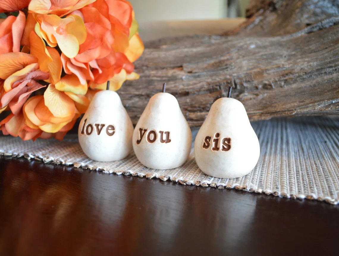 Rustic white love you sis pears / FREE SHIPPING