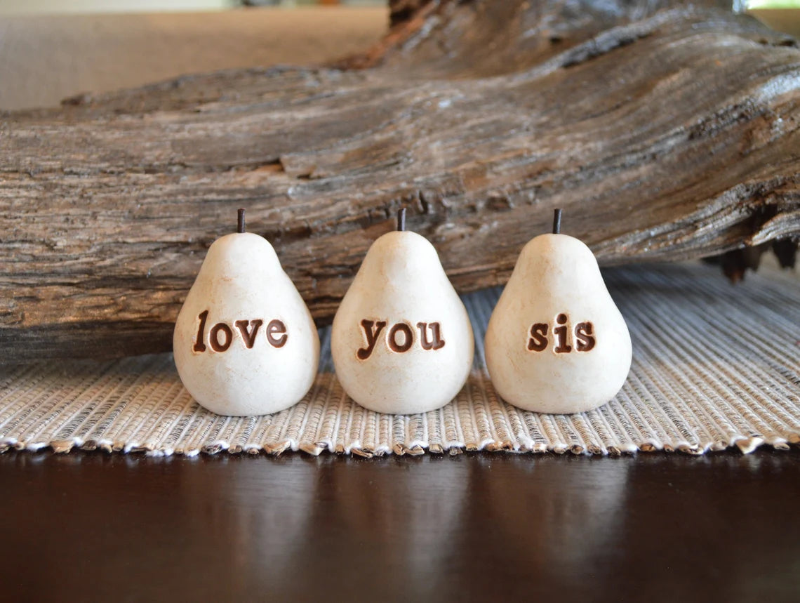 Rustic white love you sis pears / FREE SHIPPING