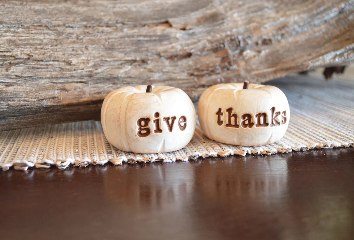 Vintage white give thanks pumpkins / Thanksgiving hostess gift / FREE SHIPPING