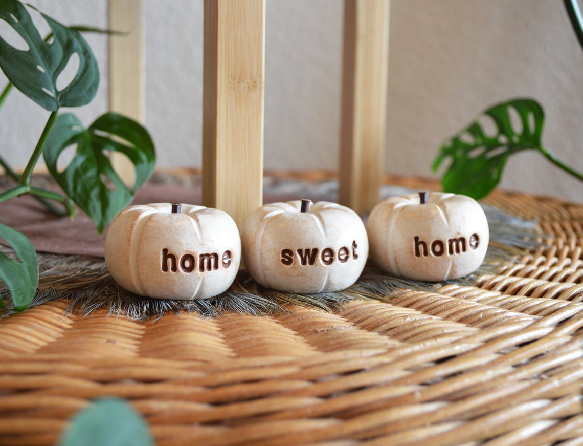 3 rustic white home sweet home pumpkins / FREE SHIPPING