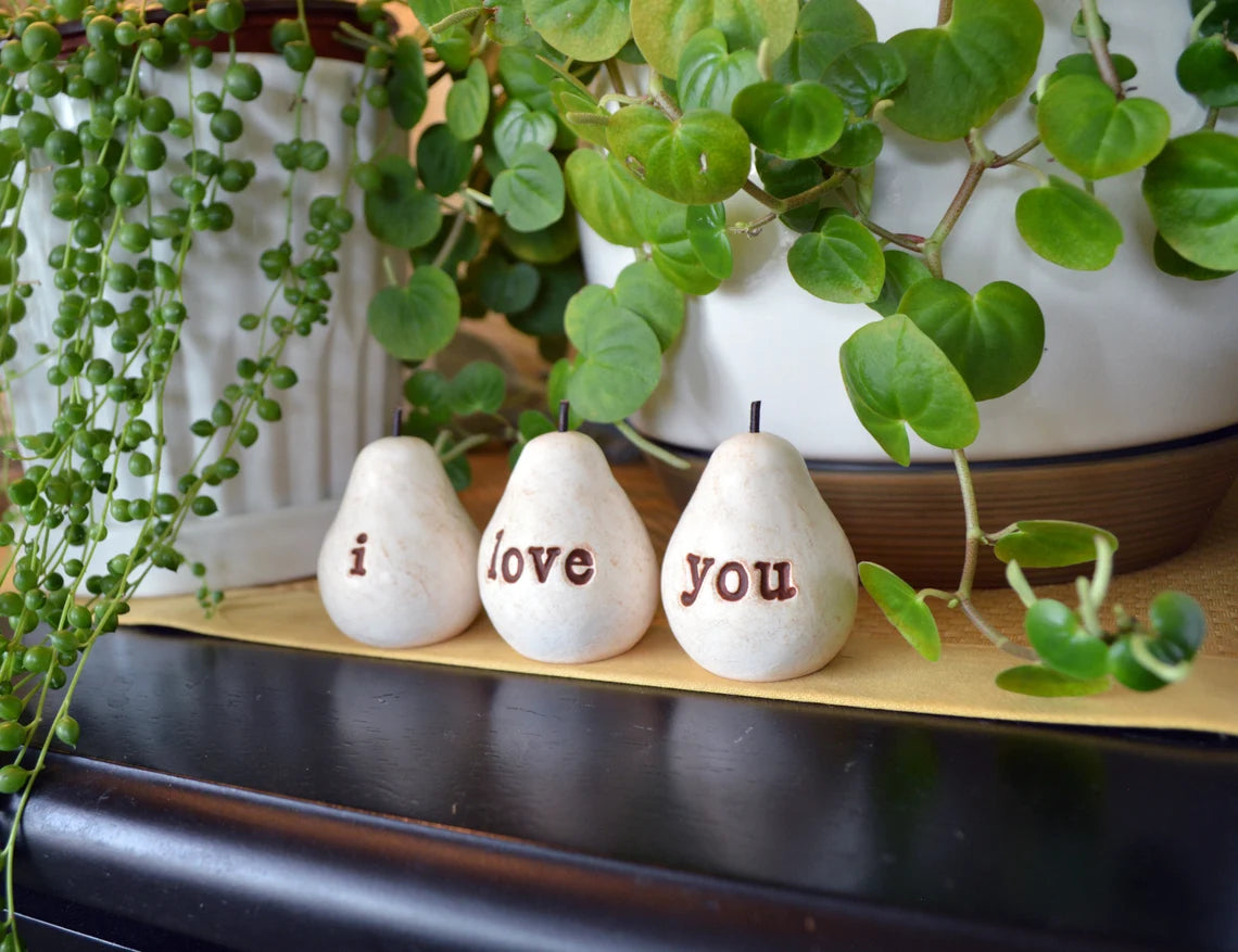 Rustic white i love you pears / FREE SHIPPING