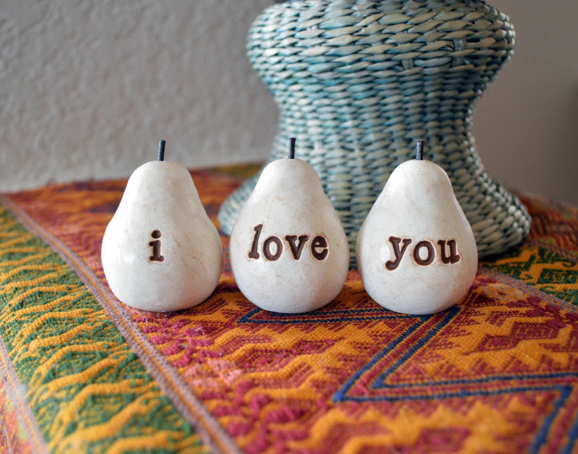 Rustic white i love you pears / FREE SHIPPING