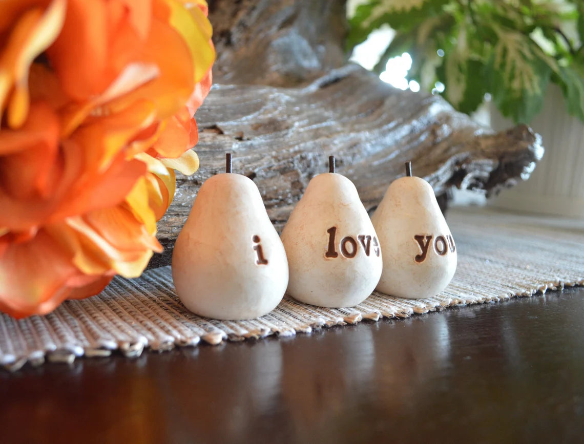 Rustic white i love you pears / FREE SHIPPING